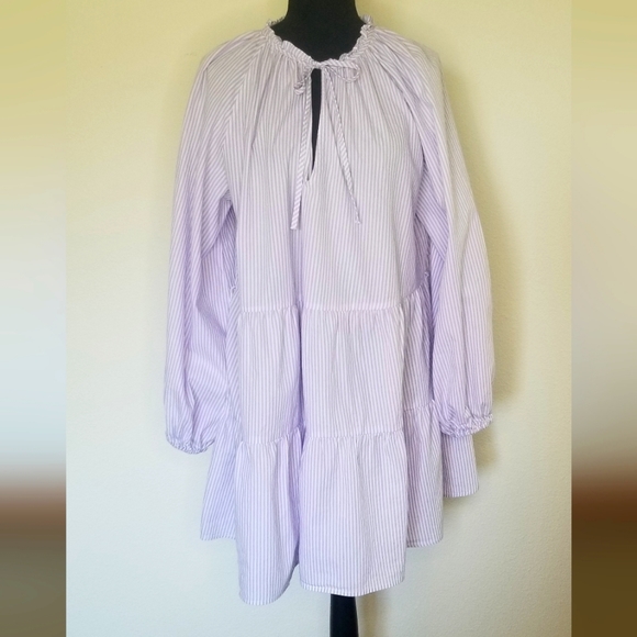 Eloquii 100% cotton tiered long sleeve dress flounce - Picture 1 of 10